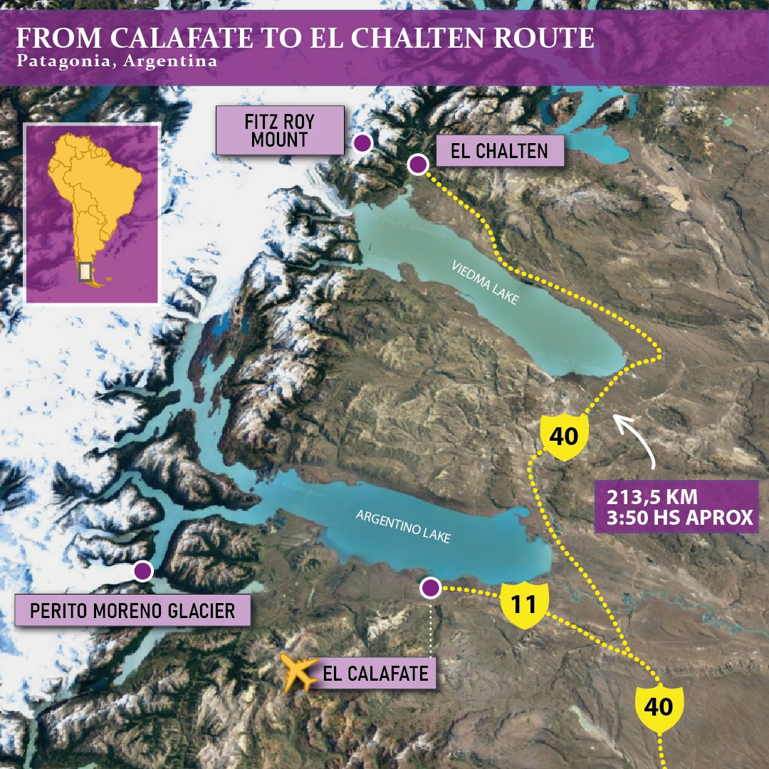 EL CALAFATE TO EL CHALTEN MAP