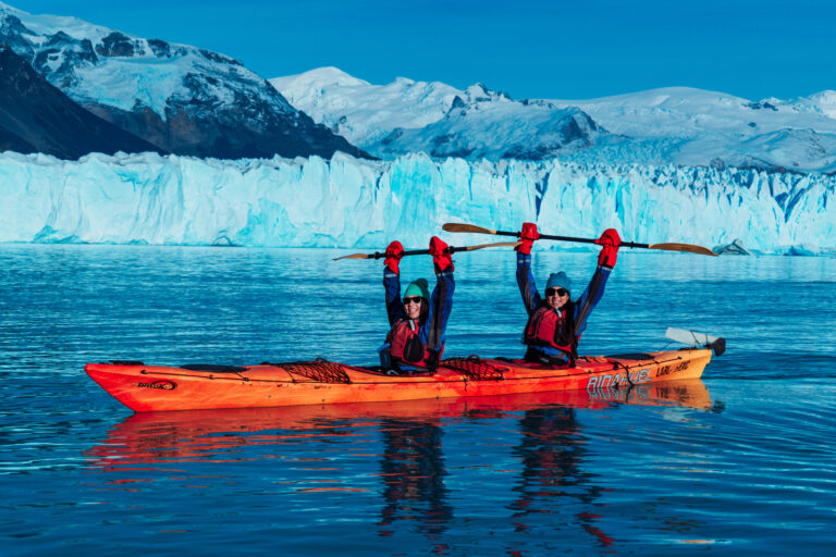 People kayaking near Perito Moreno Glacier.