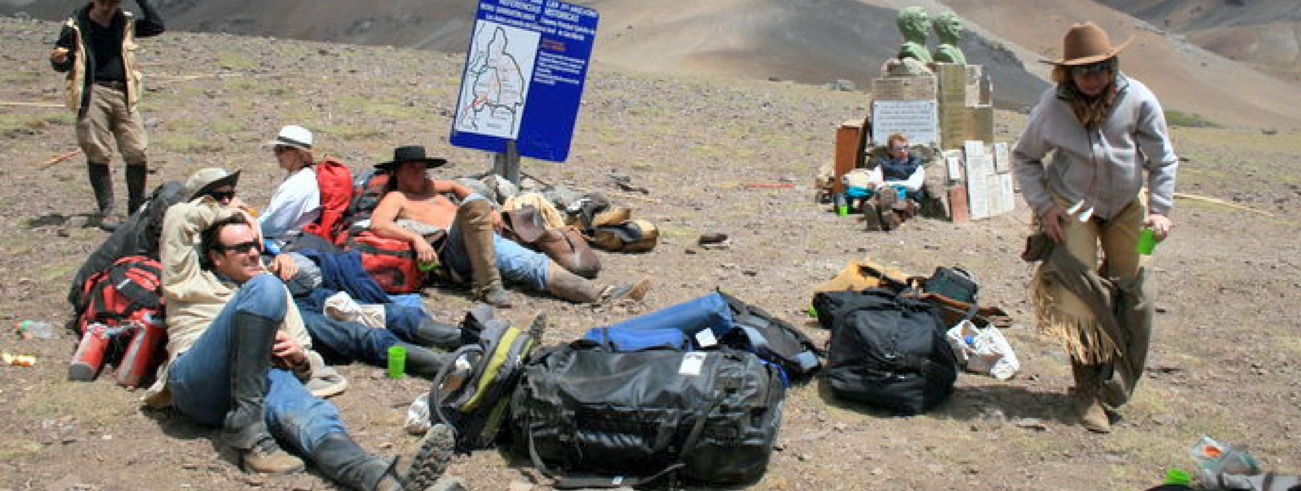 Trekking up to Piuquenes Pass in the Andes