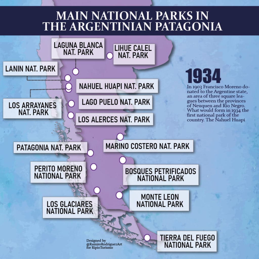 Map of National Parks in Patagonia, Argentina