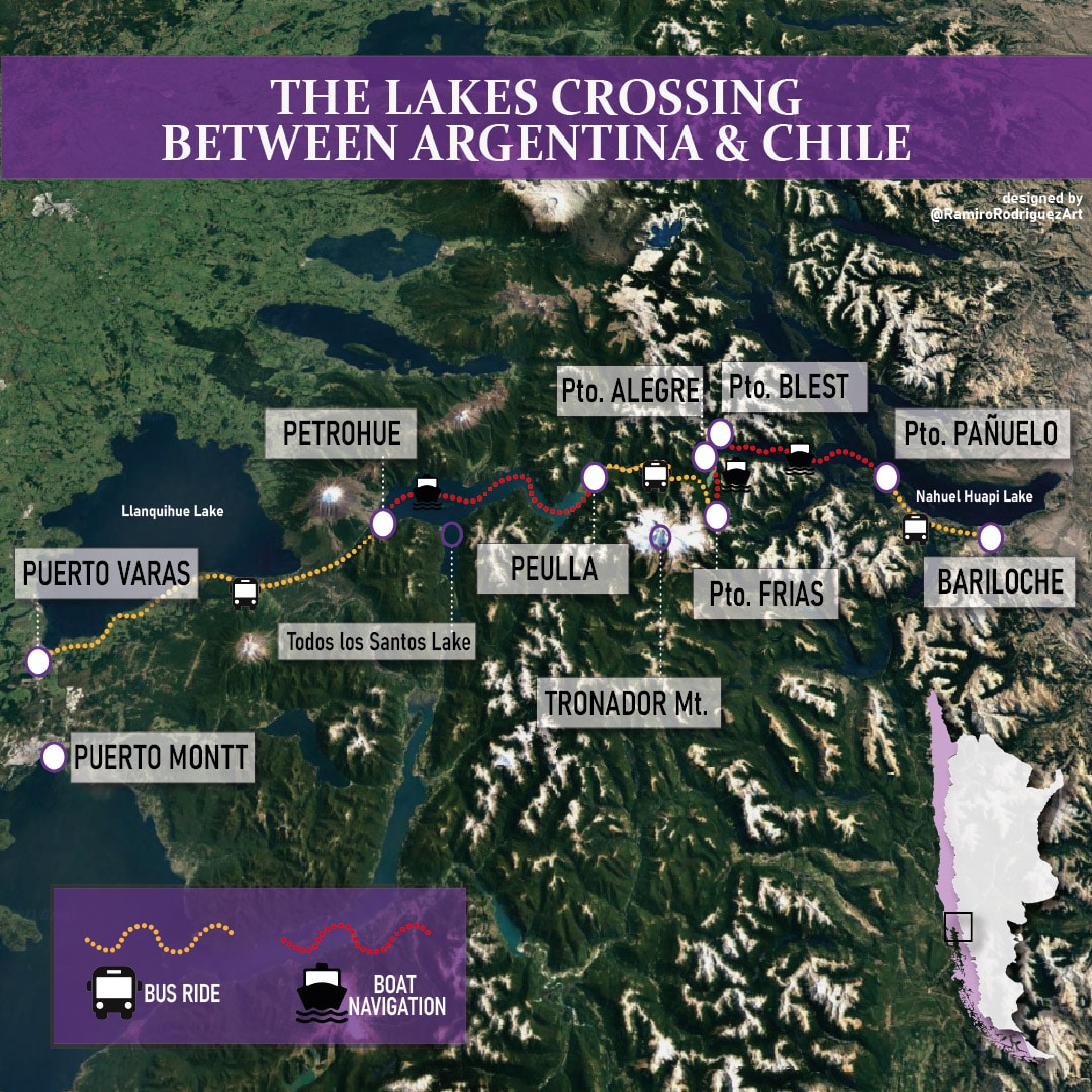 lakes crossing Bariloche to Puerto Varas - map