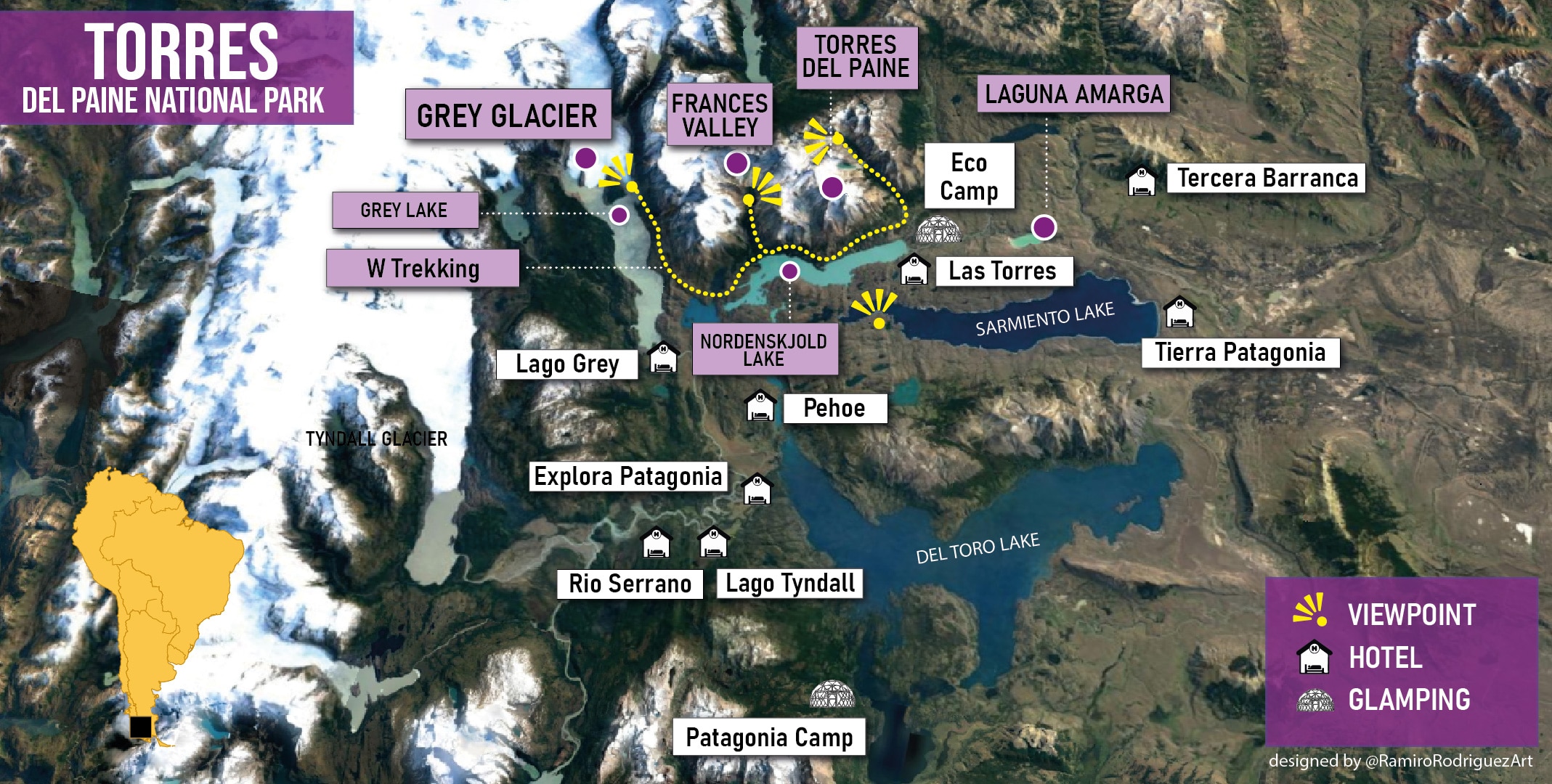 Torres Del Paine National Park Map XPZTMW