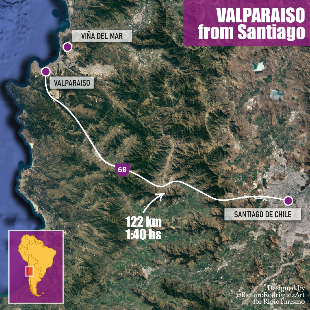 from santiago to valparaiso map